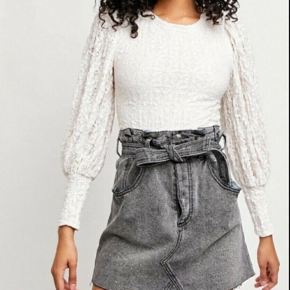 NWT Free People Y2K Round Neck Long Puff Sleeve Top blouse tee - Picture 3 of 12